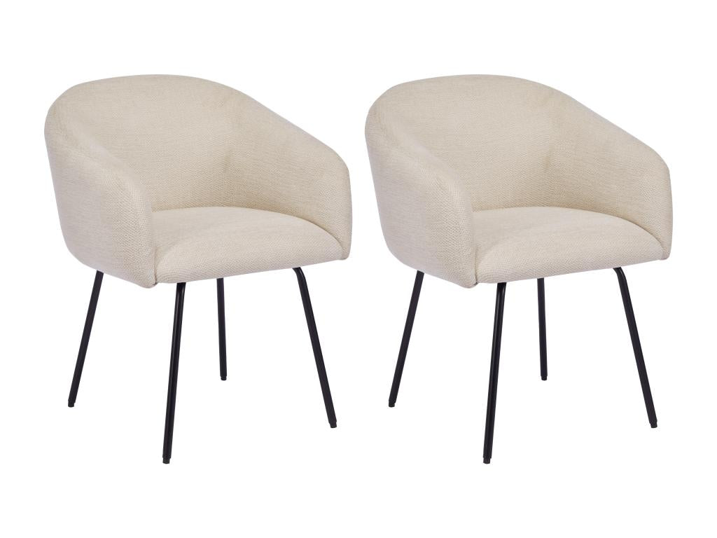 Lot de 2 chaises avec accoudoirs en tissu texturé et métal noir - Crème - Meublori