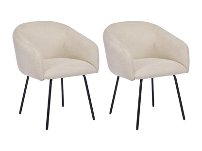 Lot de 2 chaises avec accoudoirs en tissu texturé et métal noir - Crème - Meublori
