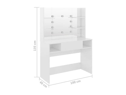 Table de maquillage avec effet bois blanche 100x40x135 cm 02 0006277