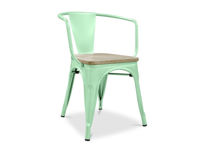 Chaise industrielle avec accoudoirs acier brillant et assise en bois massif naturel Meublori-Couleur Rouge