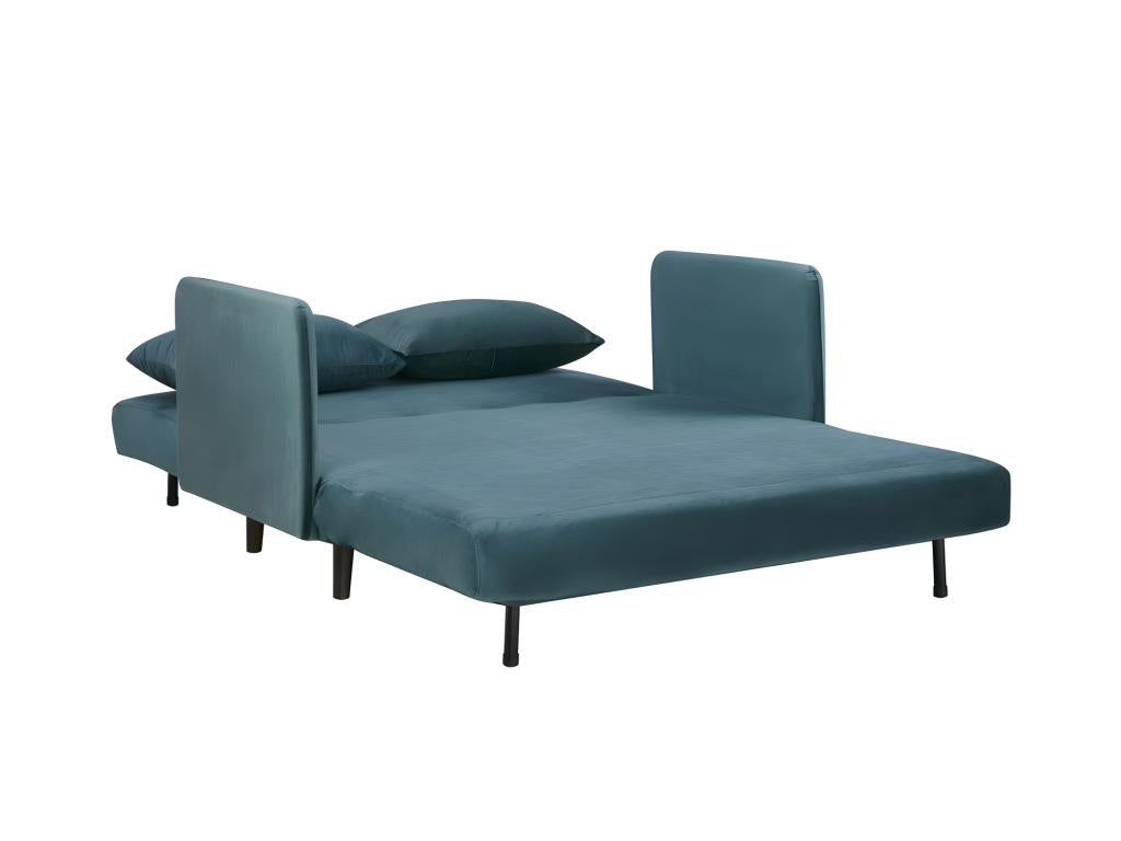 Meublori - Canapé convertible 2 places en velours L120cm - Bleu canard