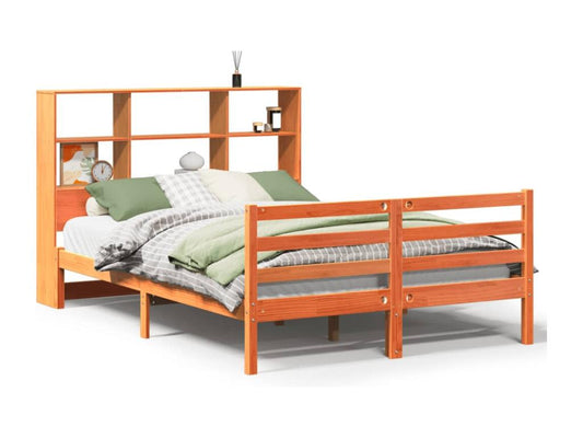 Lit bibliothèque sans matelas cire marron 140x190cm bois massif