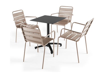 Ensemble table de terrasse stratifié noir et 4 fauteuils Meublori