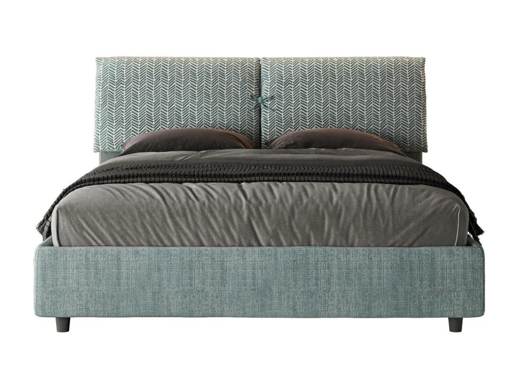 Lit sans sommier rembourré 160x210 tissu Meublori 7 bleu clair Meublori
