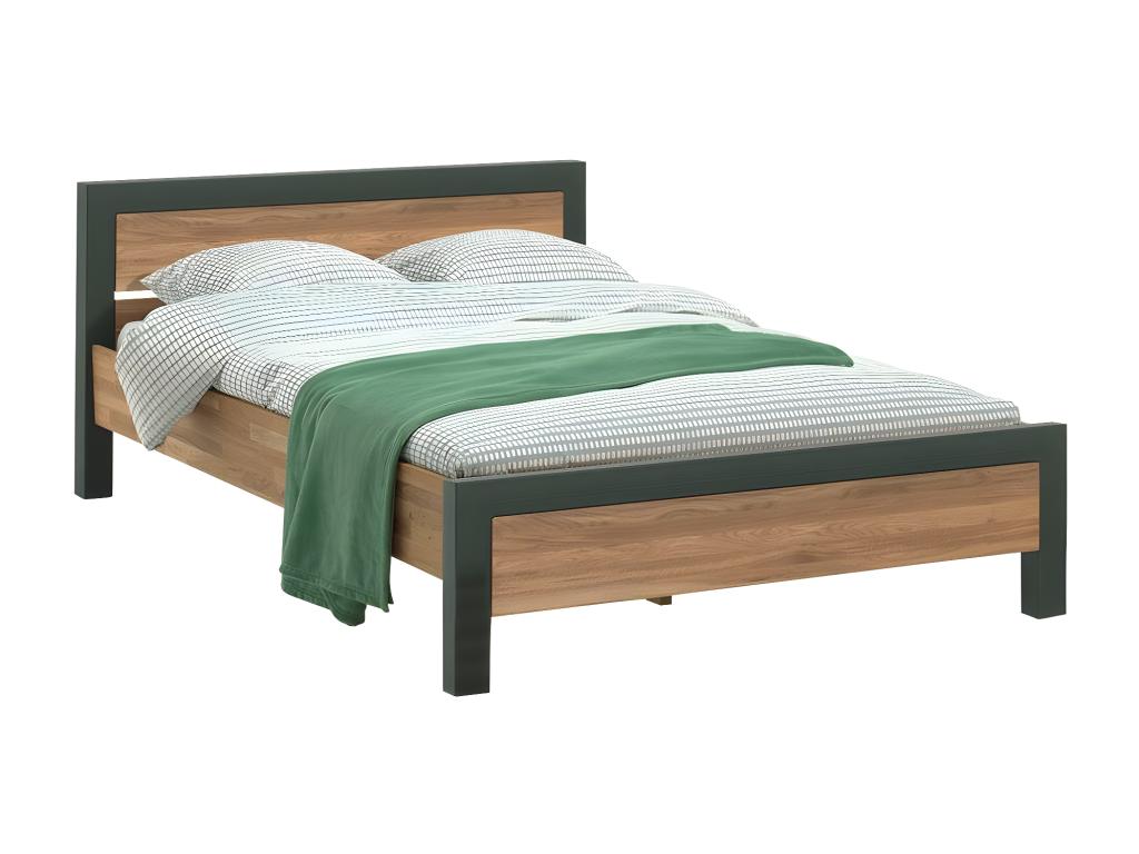 Lit 2 personnes en bois de chêne et métal 160 cm Meublori 2