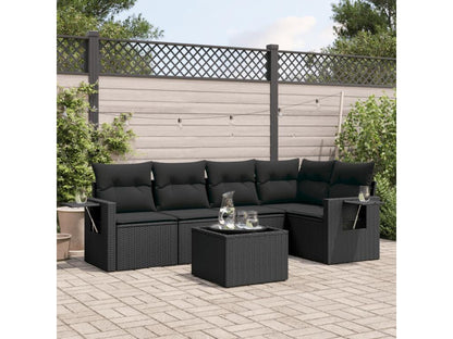 Salon de jardin 6 pcs avec coussins noir résine tressée