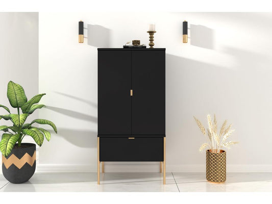 Buffet haute élégante noire Meublori sur des pieds dorés / 60 cm