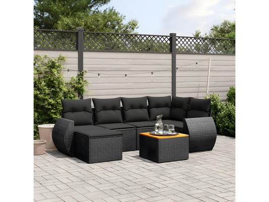 Salon de jardin 7 pcs avec coussins noir résine tressée BFMZ31159