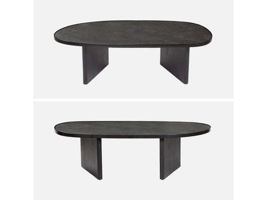 Table basse ovale bois de manguier et placage pierre noire- rebord en métal- L 119.5 x P 60 x H 35cm