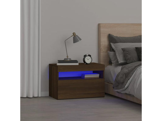Table de chevet avec Meublorières LED Chêne marron 60x35x40 cm