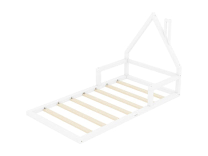 Lit cabane 90x200cm lit enfant plat en forme maison avec sommier à Meublori en pin massif blanc