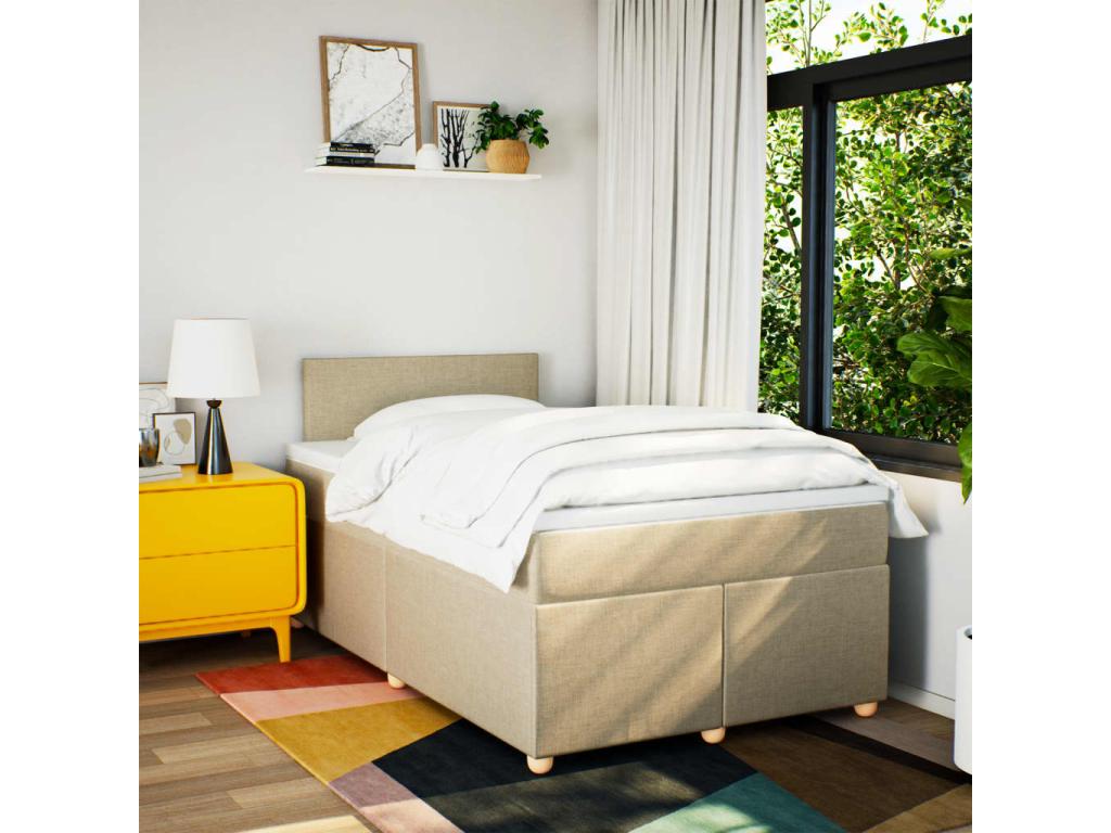 Sommier à Meublori de lit avec matelas Crème 120x200 cm Tissu