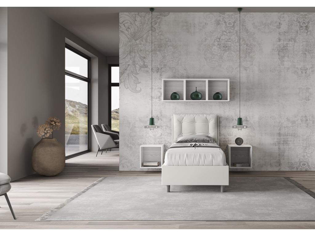 Lit rembourré en simili cuir blanc Meublori sans sommier 80x210