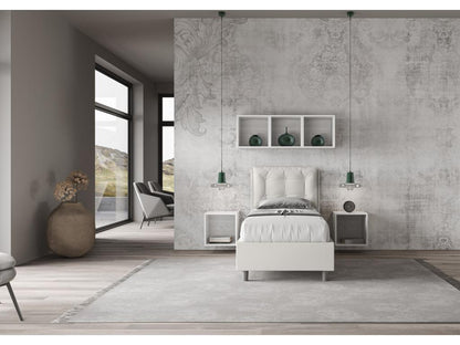 Lit rembourré en simili cuir blanc Meublori sans sommier 80x210