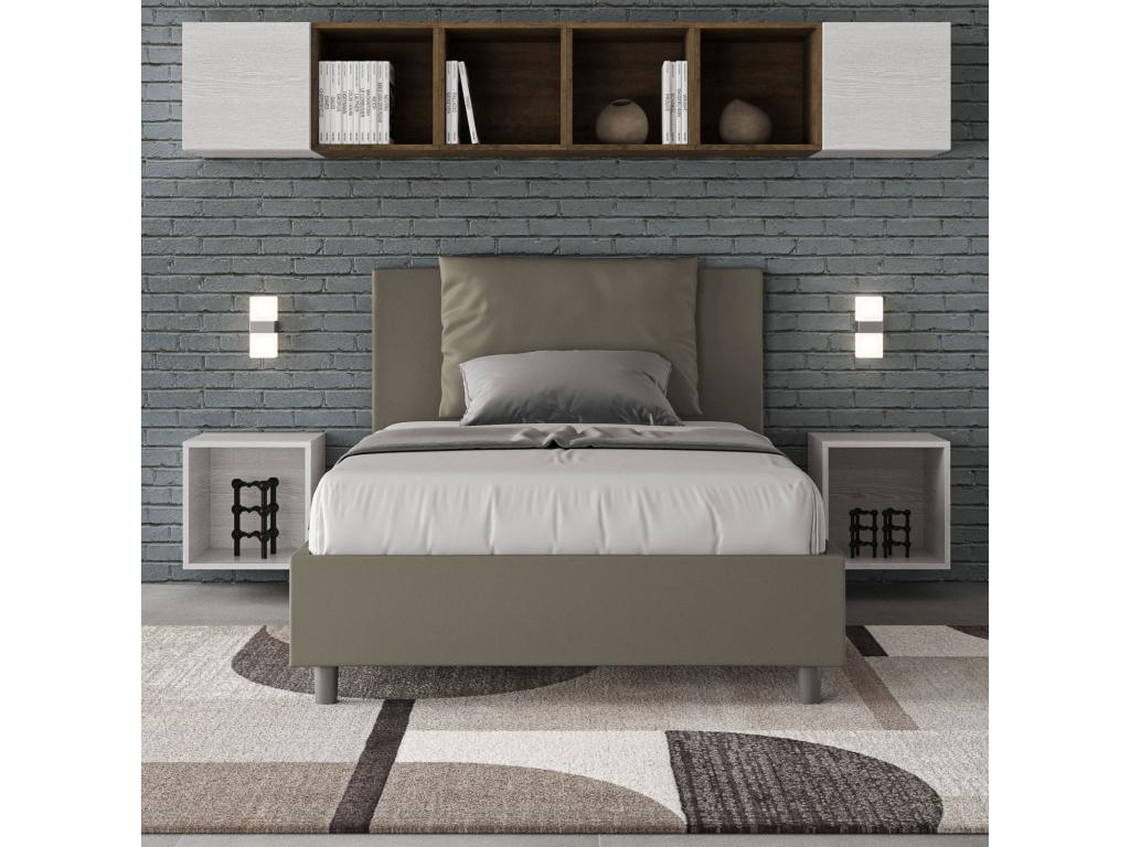 Lit 1 place et demi coffre rembourré 120x210 similicuir cappuccino Meublori