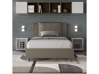 Lit 1 place et demi coffre rembourré 120x210 similicuir cappuccino Meublori