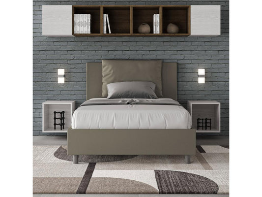 Lit 1 place et demi coffre rembourré 120x210 similicuir cappuccino Meublori