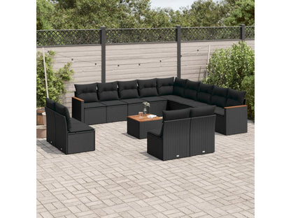 Salon de jardin avec coussins 14 pcs noir résine tressée SYQF09601
