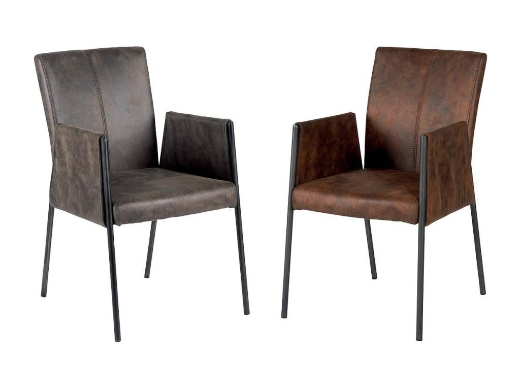 Chaise fauteuil avec accoudoirs tissu microfibres gris et pieds métal noir