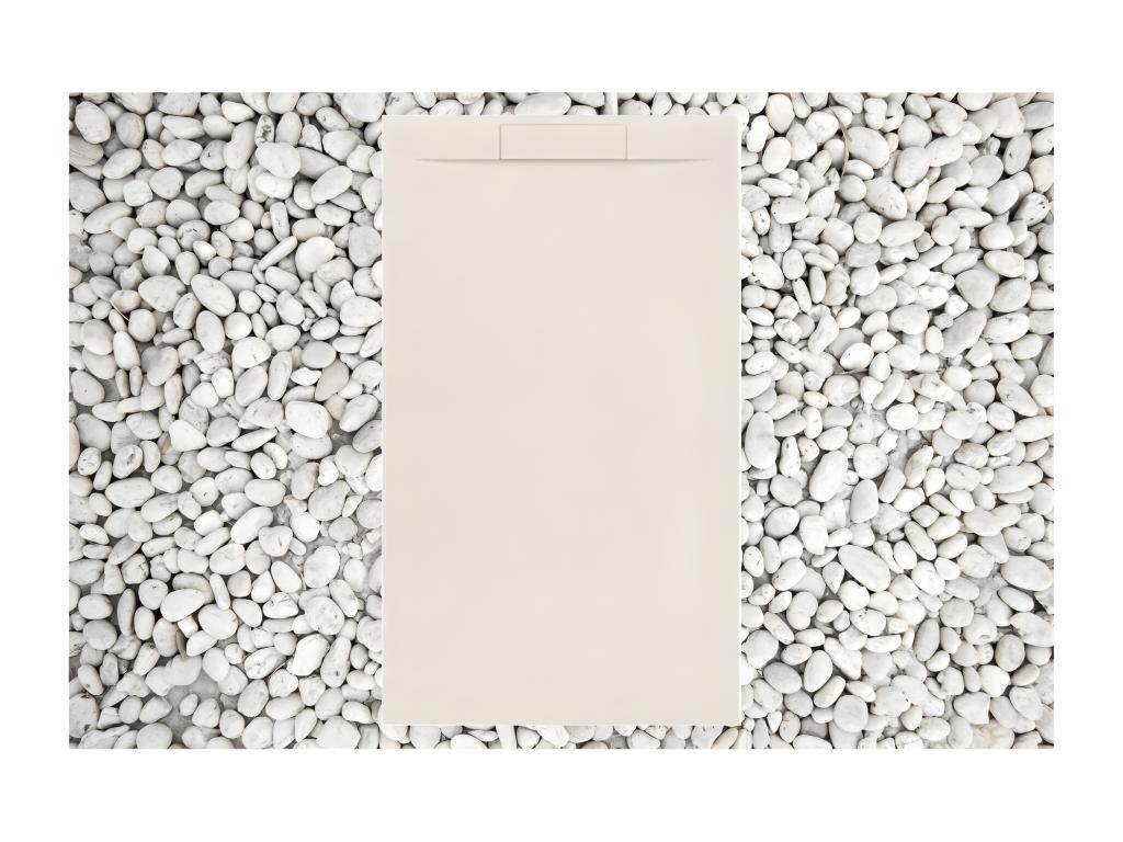 Receveur de douche 80x140 cm Beige Meublori PLUS en résine et poudre de marbre avec grille latérale en résine de marbre