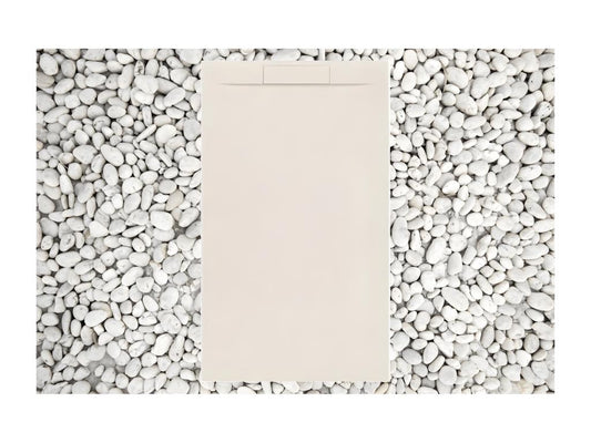 Receveur de douche 80x140 cm Beige Meublori PLUS en résine et poudre de marbre avec grille latérale en résine de marbre