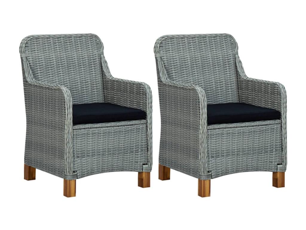 Salon de jardin 3 pièces avec coussins Résine tressée Gris clair