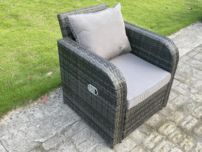 Ensemble de meubles de jardin en rotin ave Table à manger réglable en hauteur Chaises inclinable Tabourets Canapé d'amour MéMeublori gris foncé