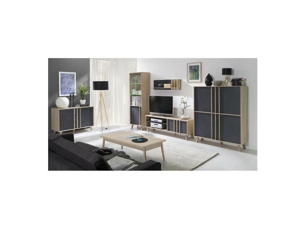 Buffet Meublori bahut petit modèle Meublori chêne clair et gris béton