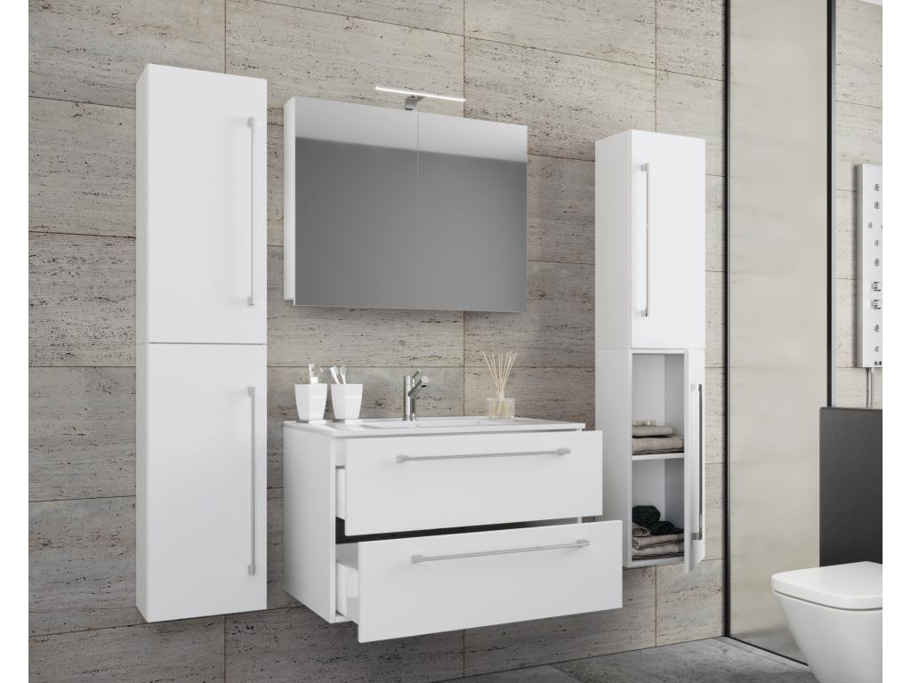 Meublori 5-piece bathroom vanity unit with sink and drawers, white - 80