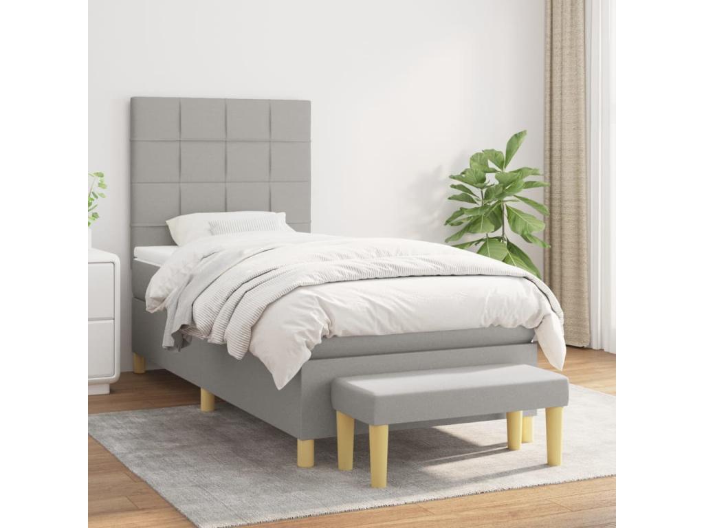 Sommier à Meublori de lit avec matelas Gris clair 80x200 cm Tissu