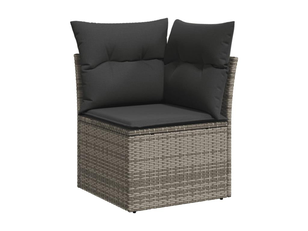 Salon de jardin avec coussins 7 pcs gris résine tressée