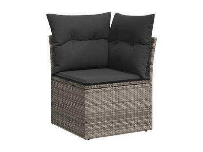 Salon de jardin avec coussins 7 pcs gris résine tressée