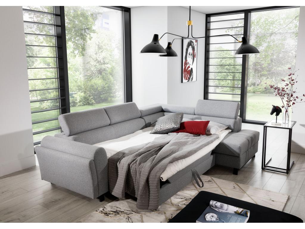 Canapé angle droit convertible simili cuir crèmz avec têtières réglables Meublori 265cm