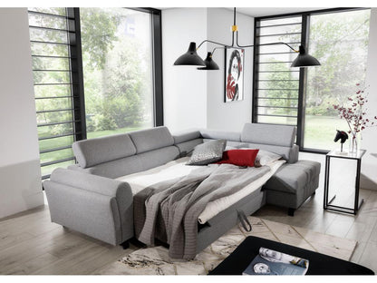 Canapé angle droit convertible simili cuir crèmz avec têtières réglables Meublori 265cm