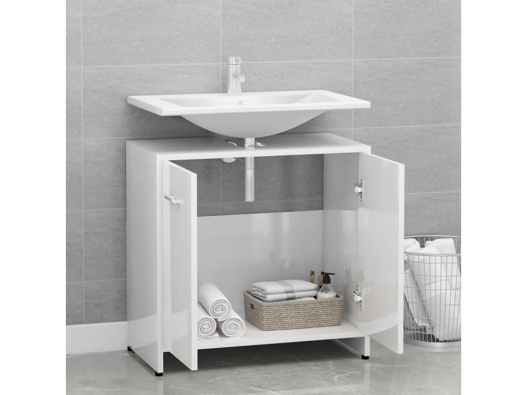 Armoire de salle de bain Blanc brillant Bois d'ingénierie HQPD74987