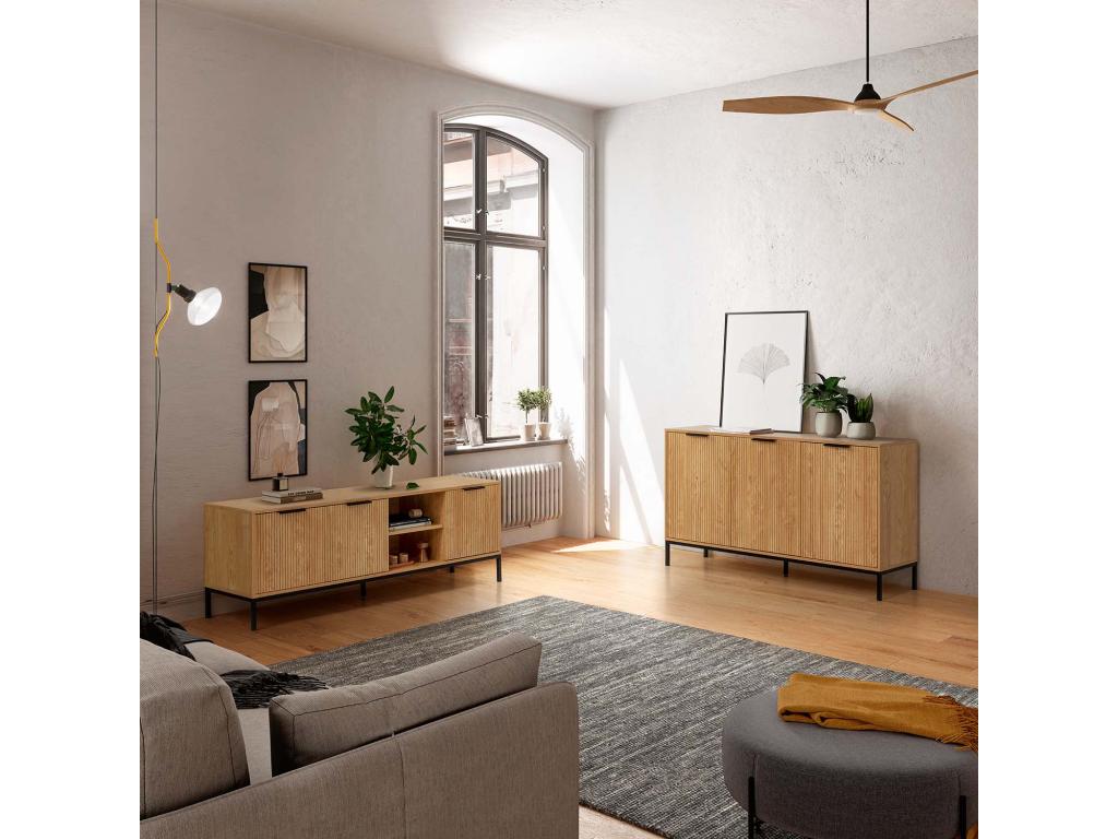 Meuble TV Meublori 3 portes couleur Bois