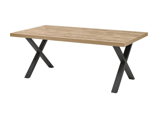 Meublori - Table 170cm Aspect Bois Piètement X Métal Poudré Noir