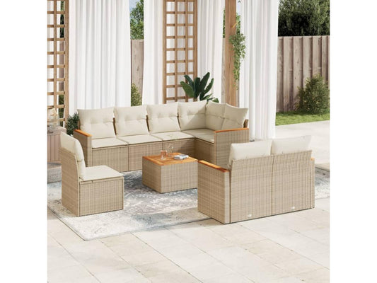 Salon de jardin avec coussins 9 pièces beige résine tressée