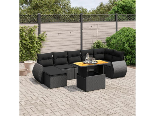 Salon de jardin 8 pcs avec coussins noir résine tressée