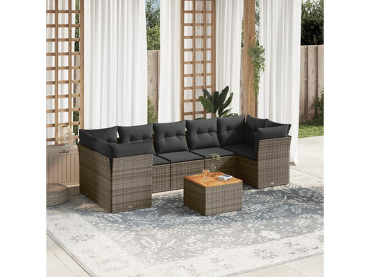 Salon de jardin 8 pcs avec coussins gris résine tressée TIIG88136