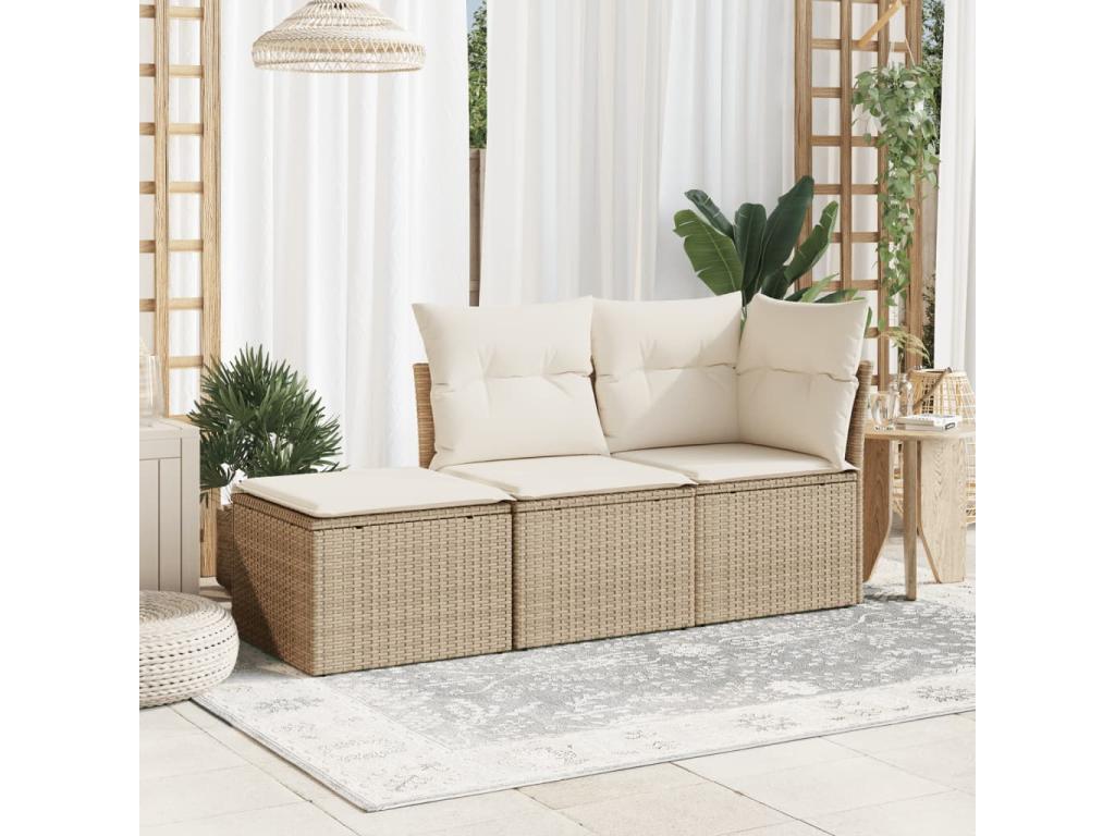 Tabouret de jardin avec coussin beige 55x55x37cm résine tressée