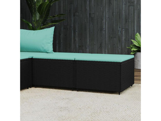 Repose-pieds de jardin avec coussins 2 pcs noir résine tressée