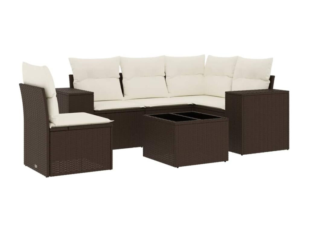 Salon de jardin avec coussins 6 pcs marron résine tressée