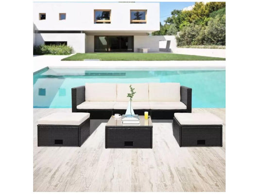 Salon de jardin 1 canapé avec coffre résine tressée noir Laviecasa YMEW03183