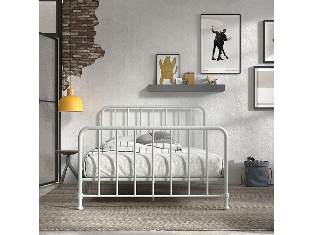 Lit 140x200 sommier inclus Meublori Blanc mat