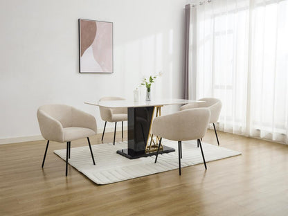 Lot de 2 chaises avec accoudoirs en tissu texturé et métal noir - Crème - Meublori