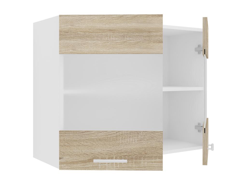 Meublori Armoire de cuisine Largeur 80 cm Meublori Porte en verre Meuble suspendu de cuisine Esilo Blanc / Chêne Meublori
