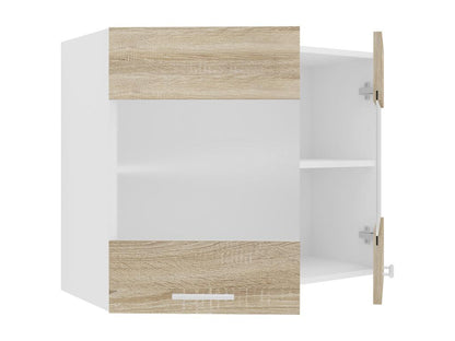 Meublori Armoire de cuisine Largeur 80 cm Meublori Porte en verre Meuble suspendu de cuisine Esilo Blanc / Chêne Meublori