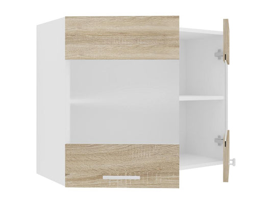 Meublori Armoire de cuisine Largeur 80 cm Meublori Porte en verre Meuble suspendu de cuisine Esilo Blanc / Chêne Meublori