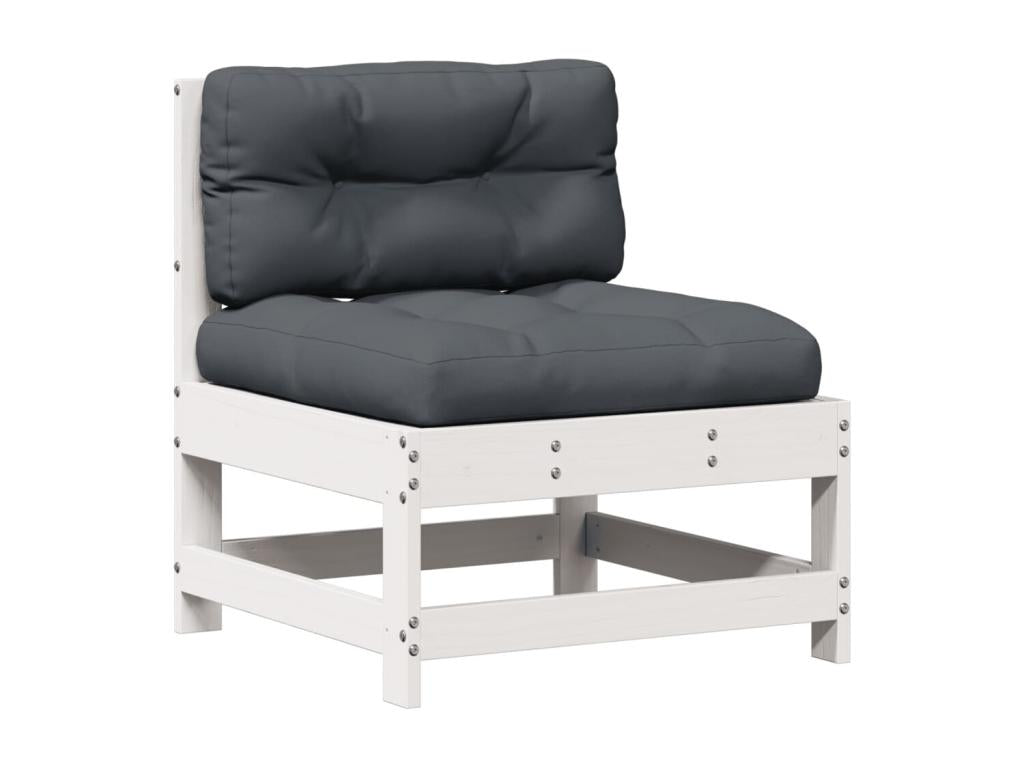 Salon de jardin 5 pcs avec coussins blanc bois massif de pin